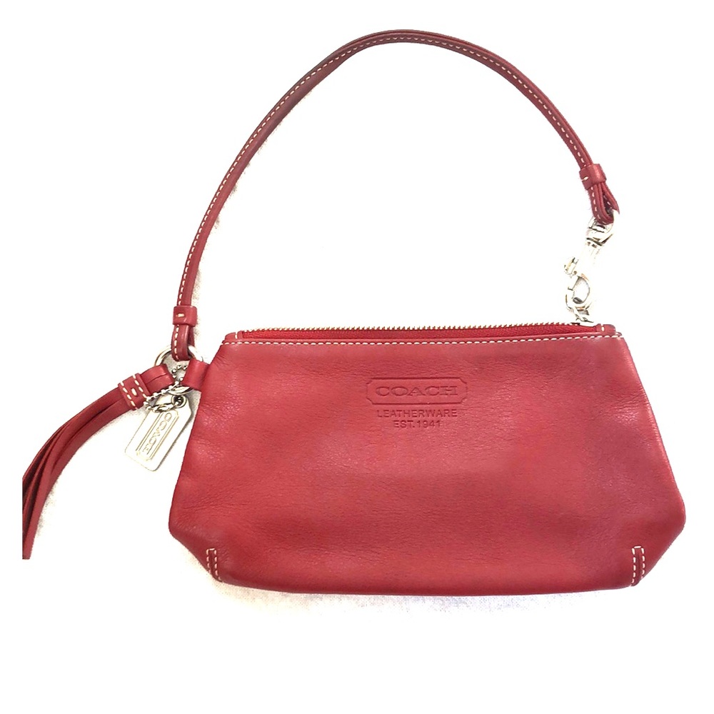 Red Leather Coach Wrislet Ree with Tassel